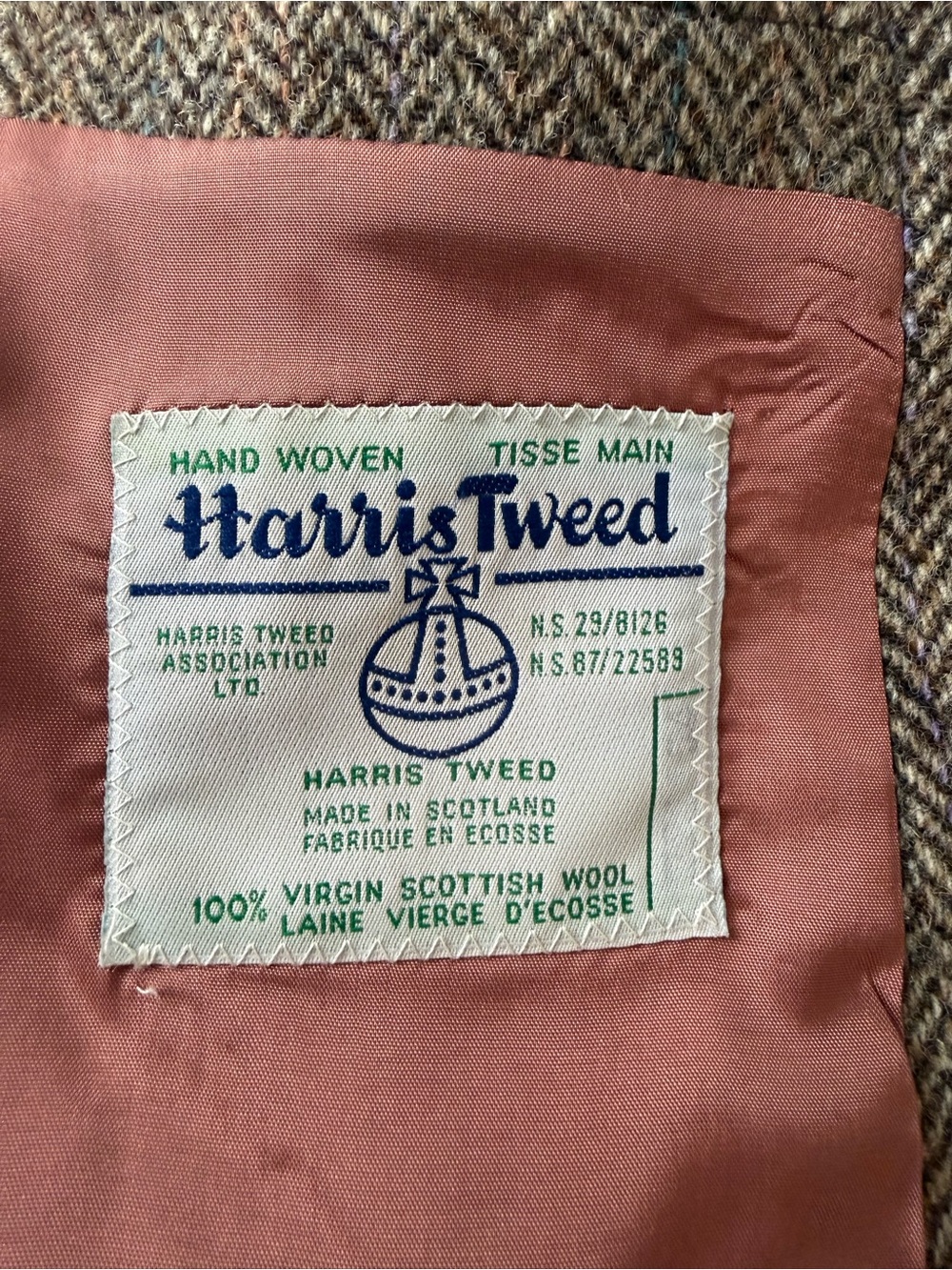 Vintage Harris Tweed 100% Scottish Wool Herringbone Blazer Elbow Patches